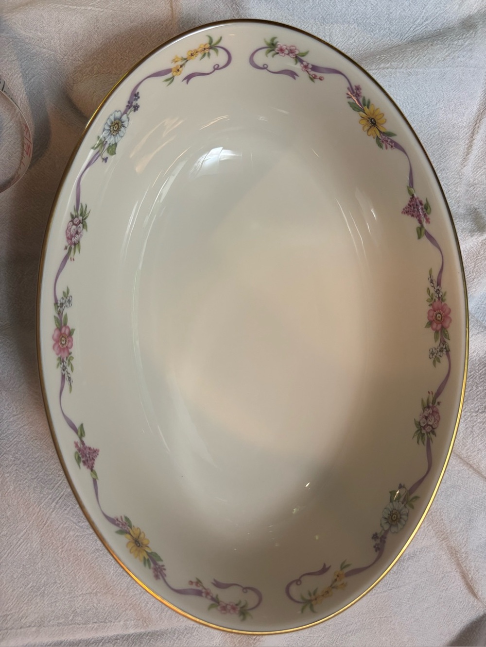 Lenox The Oval Constitution Serving Bowl Floral Ribbon Design Gold Rim